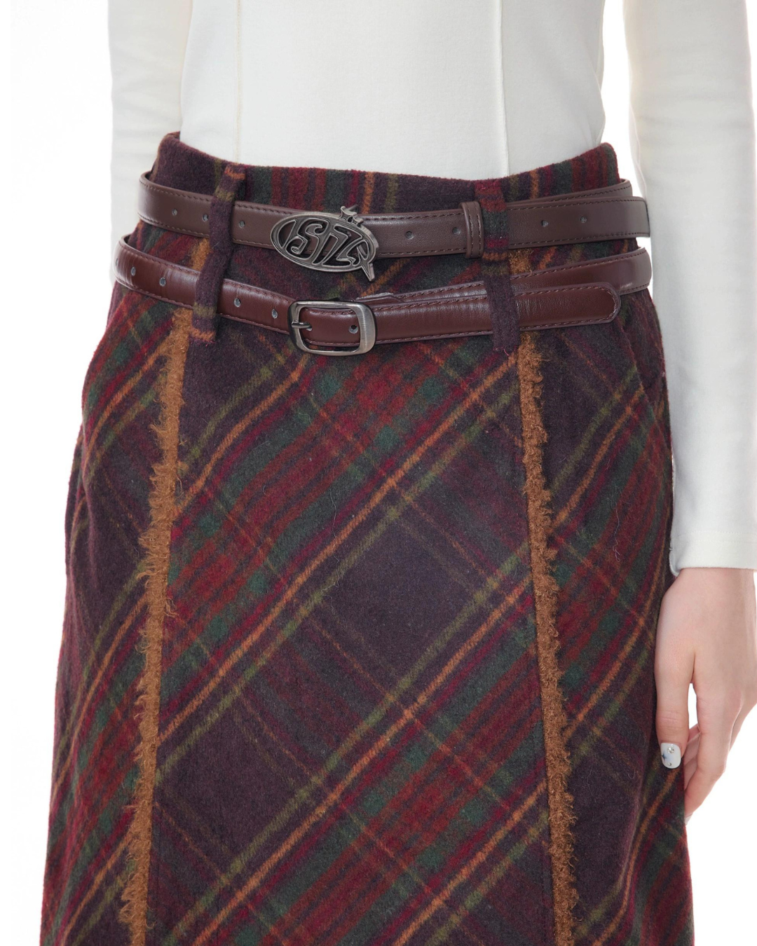 Slim Dark Red Plaid Skirt ZZF0341