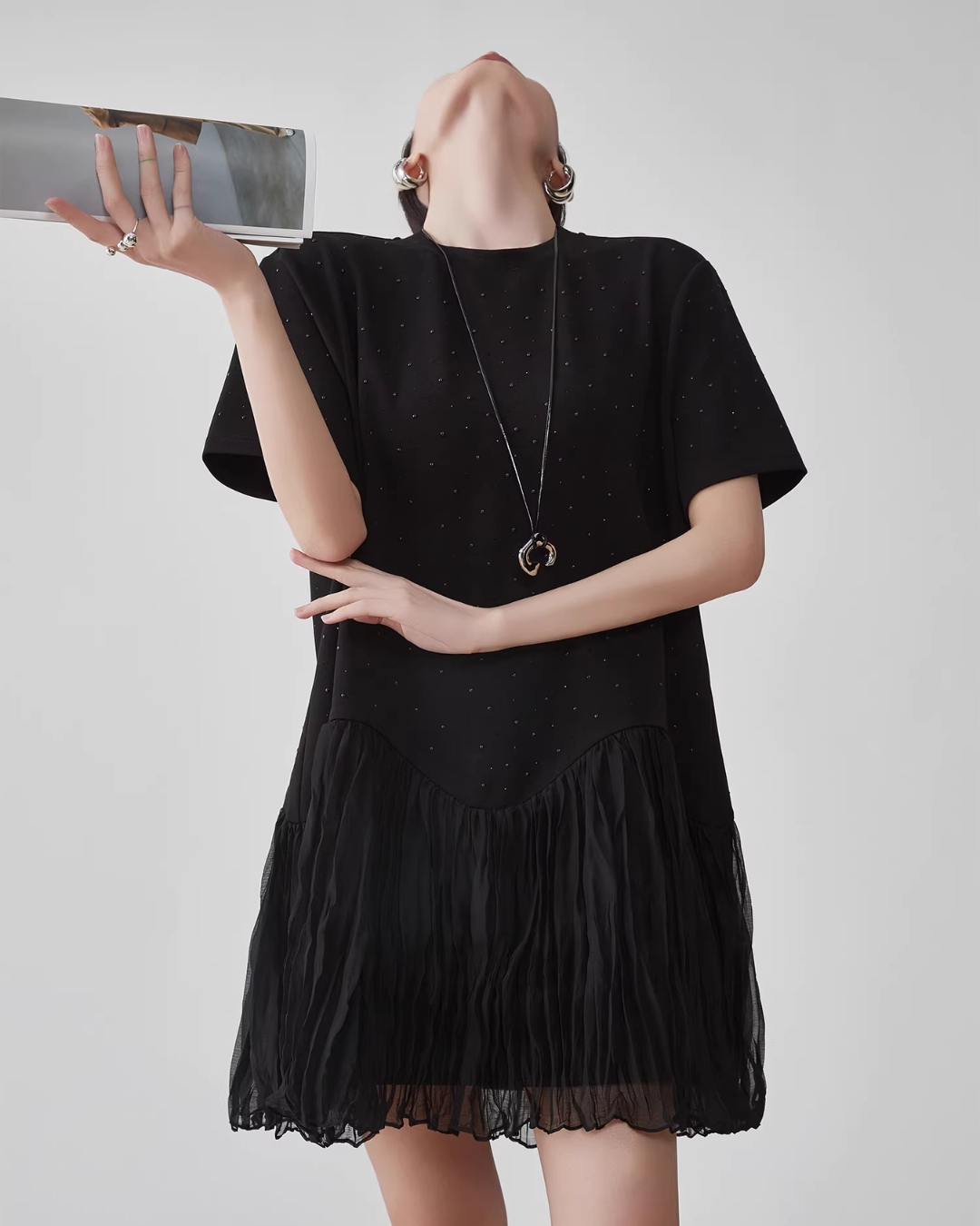 Rhinestone Short-Sleeve T-Shirt Dress FER0080