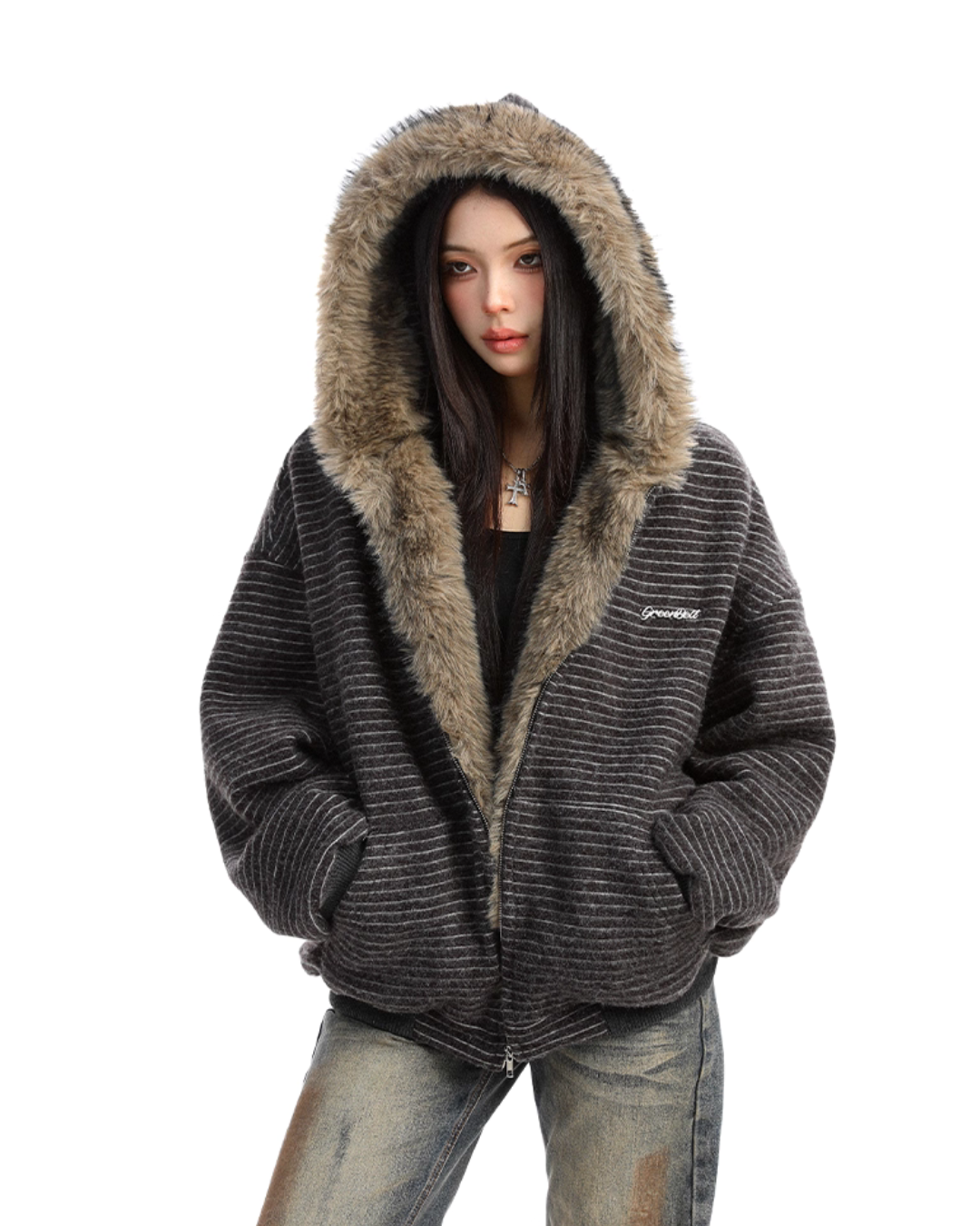 Inner Fur Thin Stripe Zip Hoodie BGS0032