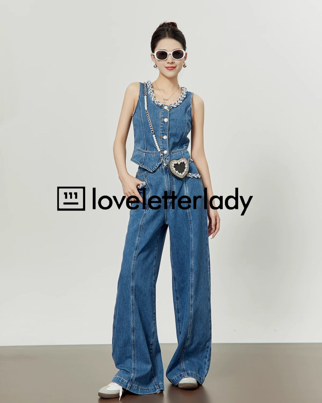 Pearl Denim Vest / Denim Wide Pants LLA0220