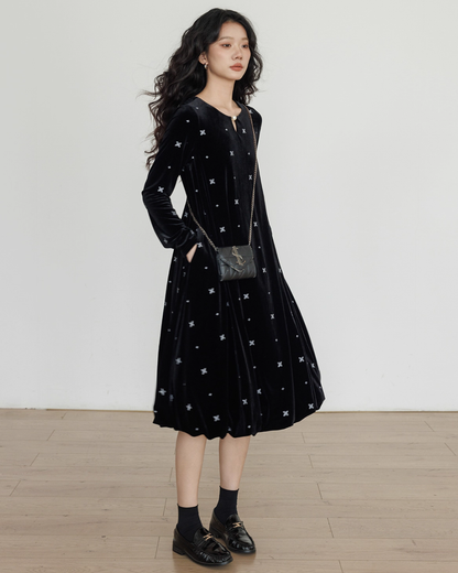 Velvet Vintage Long Sleeve Dress VAS0167