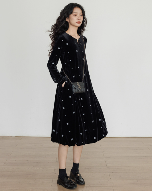 Velvet Vintage Long Sleeve Dress VAS0167