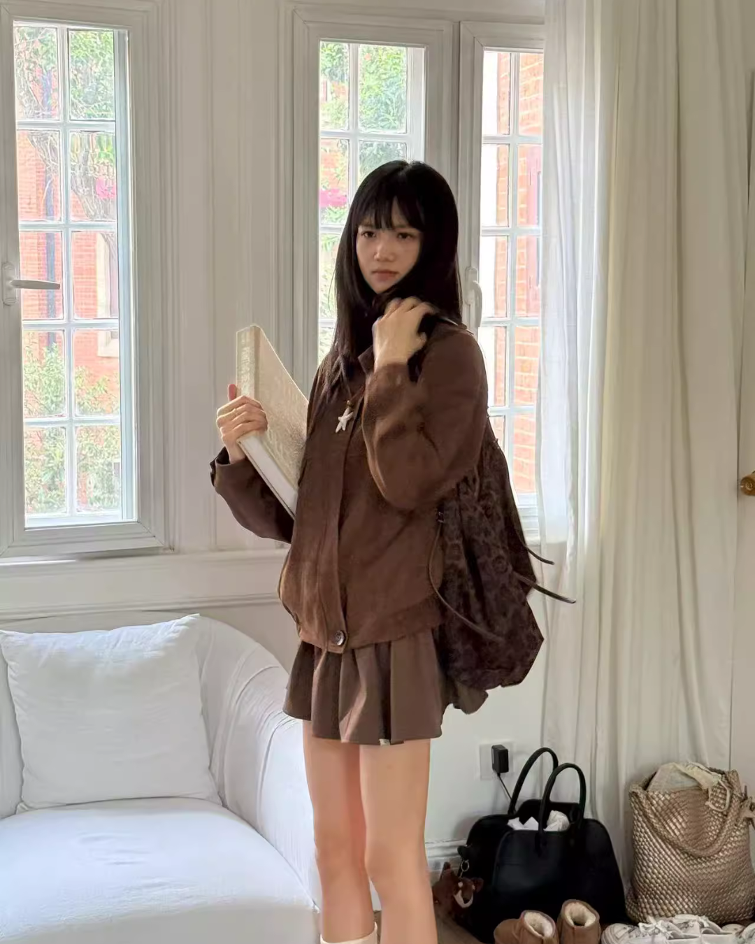 Retro Suede Jacket/Mini Tiered Skirt ELS0007