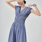 Gingham Check Shirring Long Dress FER0249