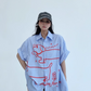 Dog Print Striped Shirt YLS0893