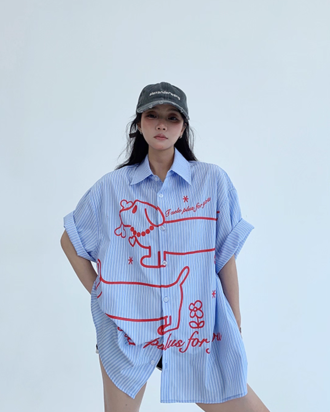 Dog Print Striped Shirt YLS0893