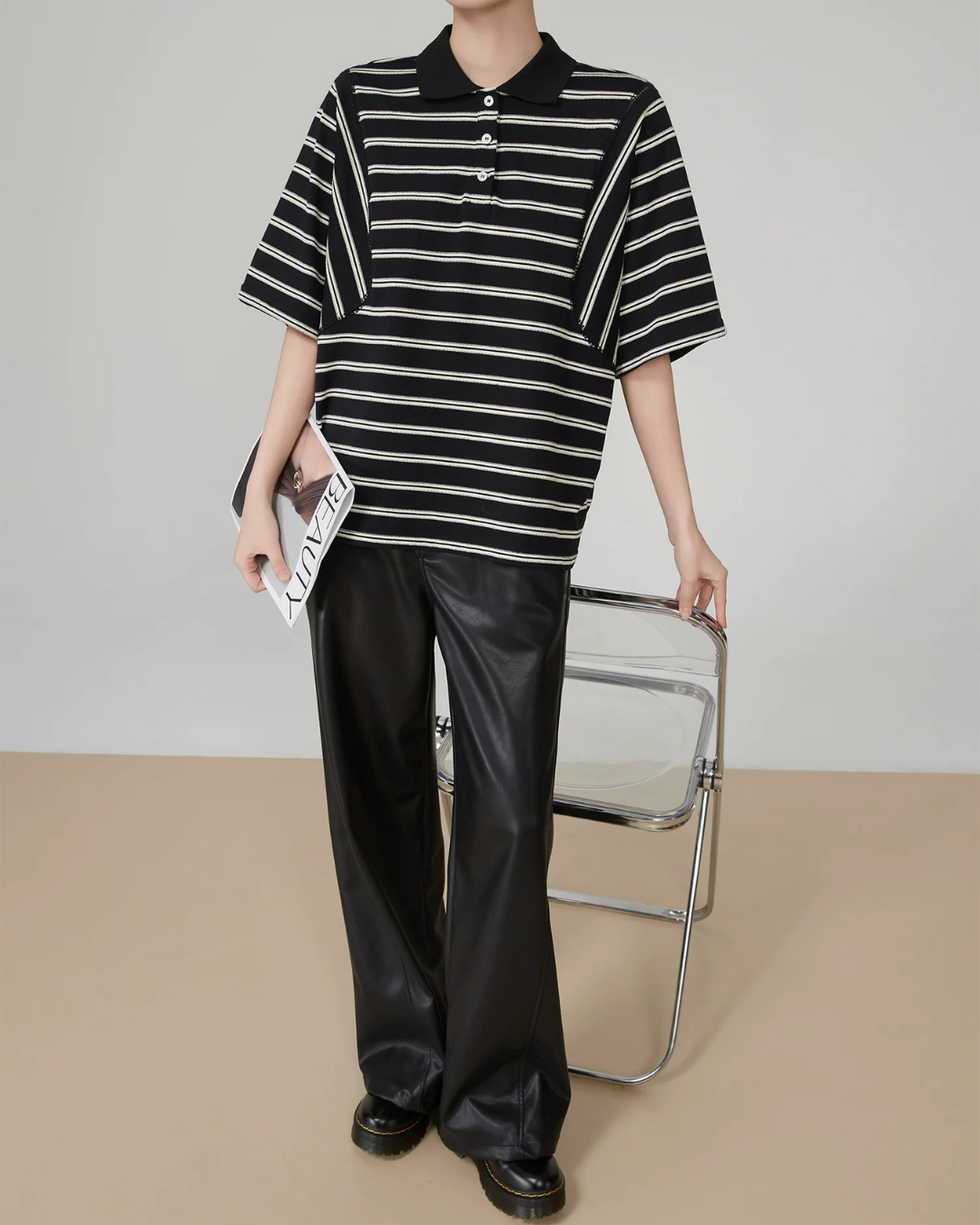 Striped Oversized Polo Shirt FER0244