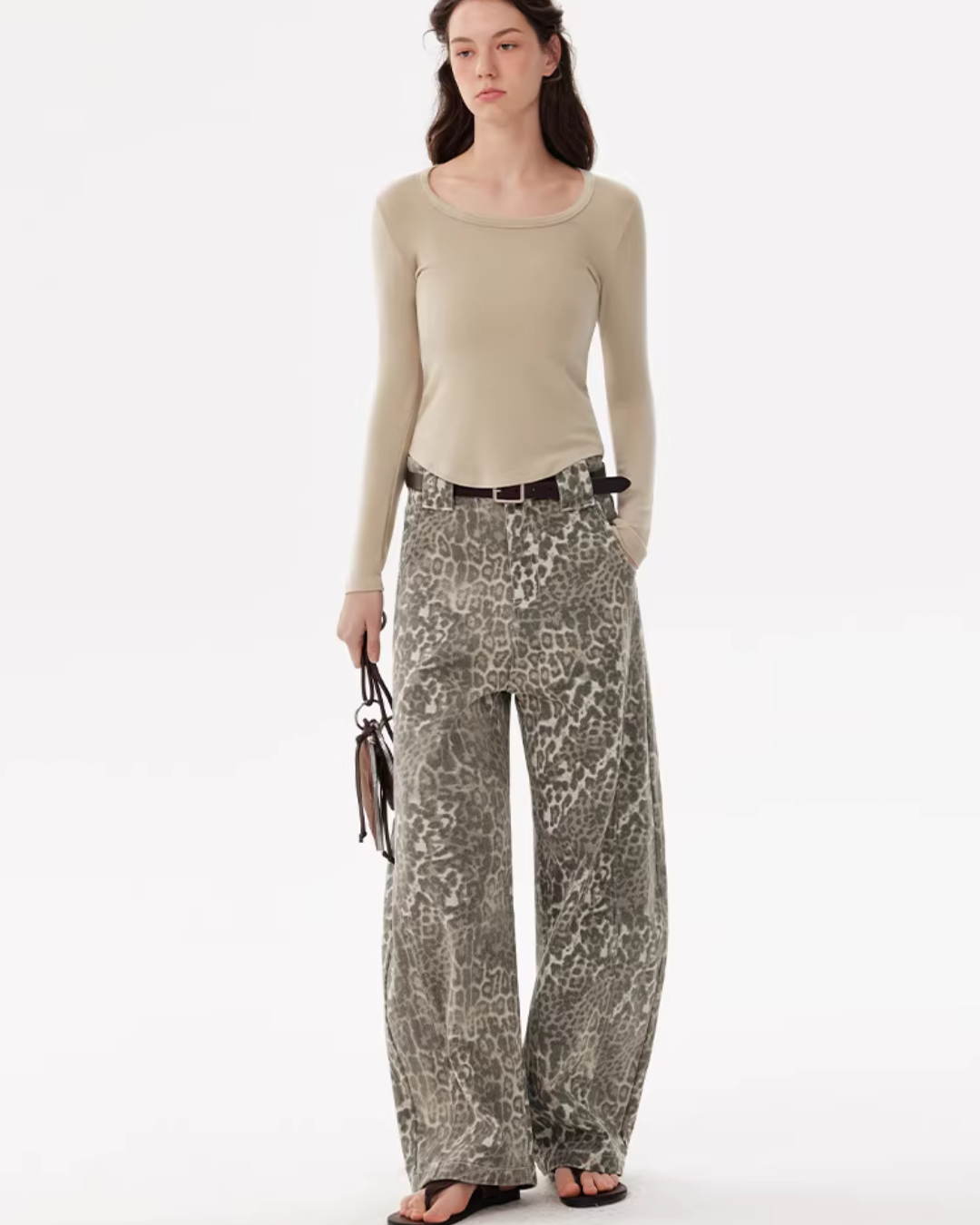 Leopard Washed Curved Pants DEP0002