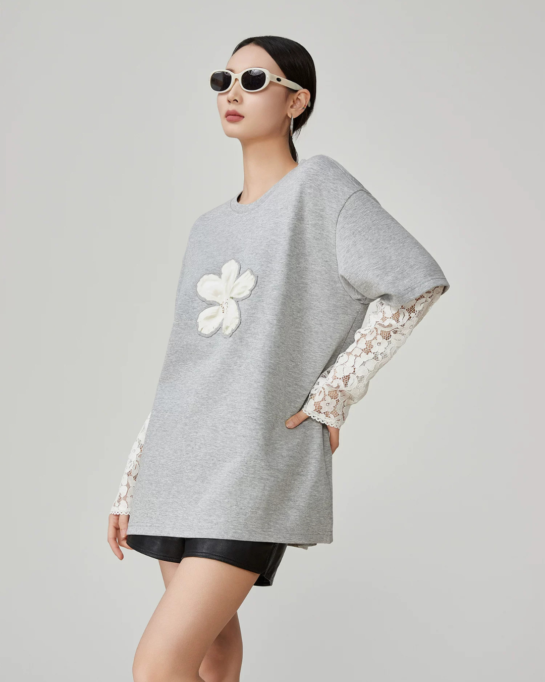 Lace Sleeve Layered Style T-Shirt FER0149