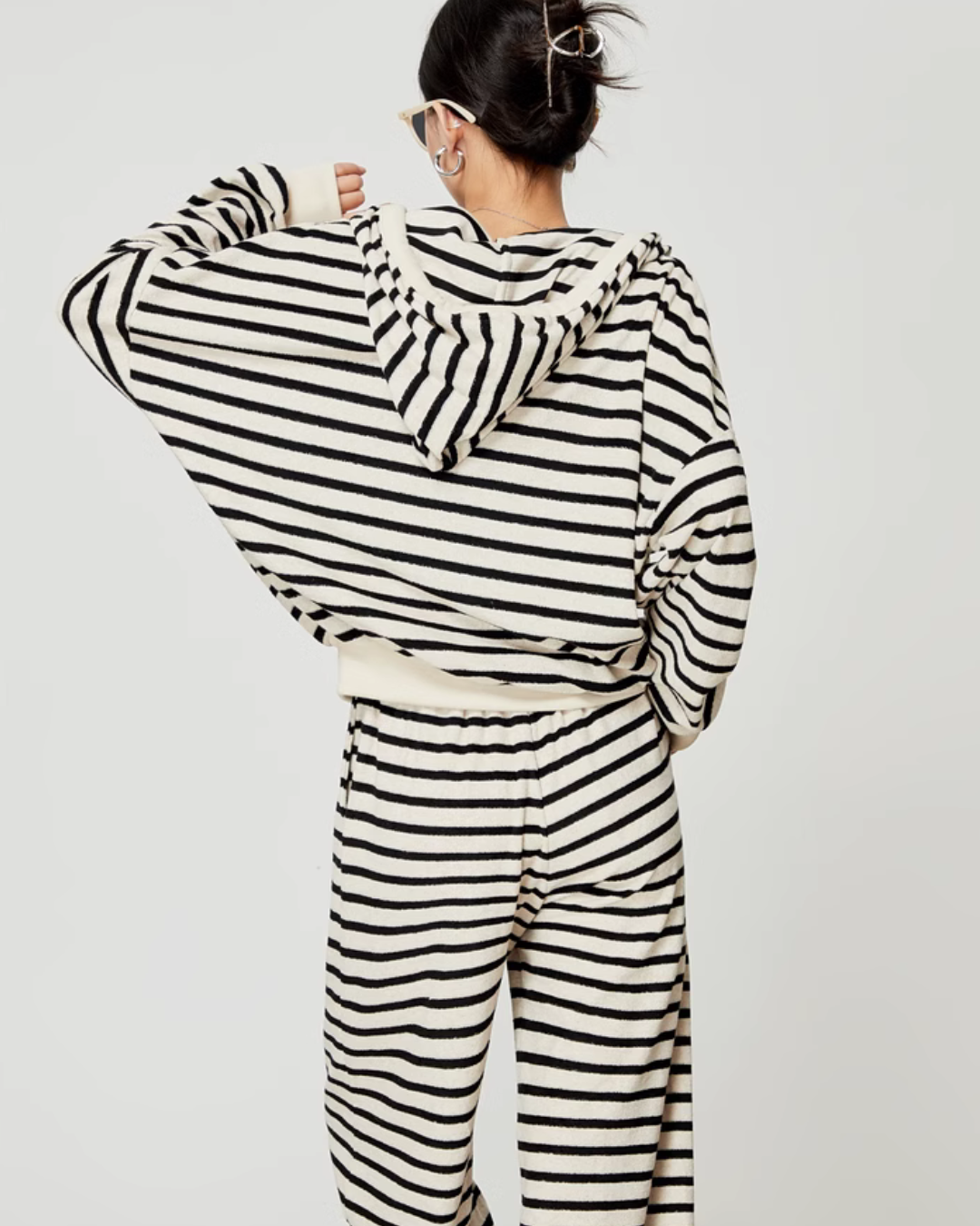 Black＆White Stripes Long Sleeve Tops / Sweatpants LLA0015