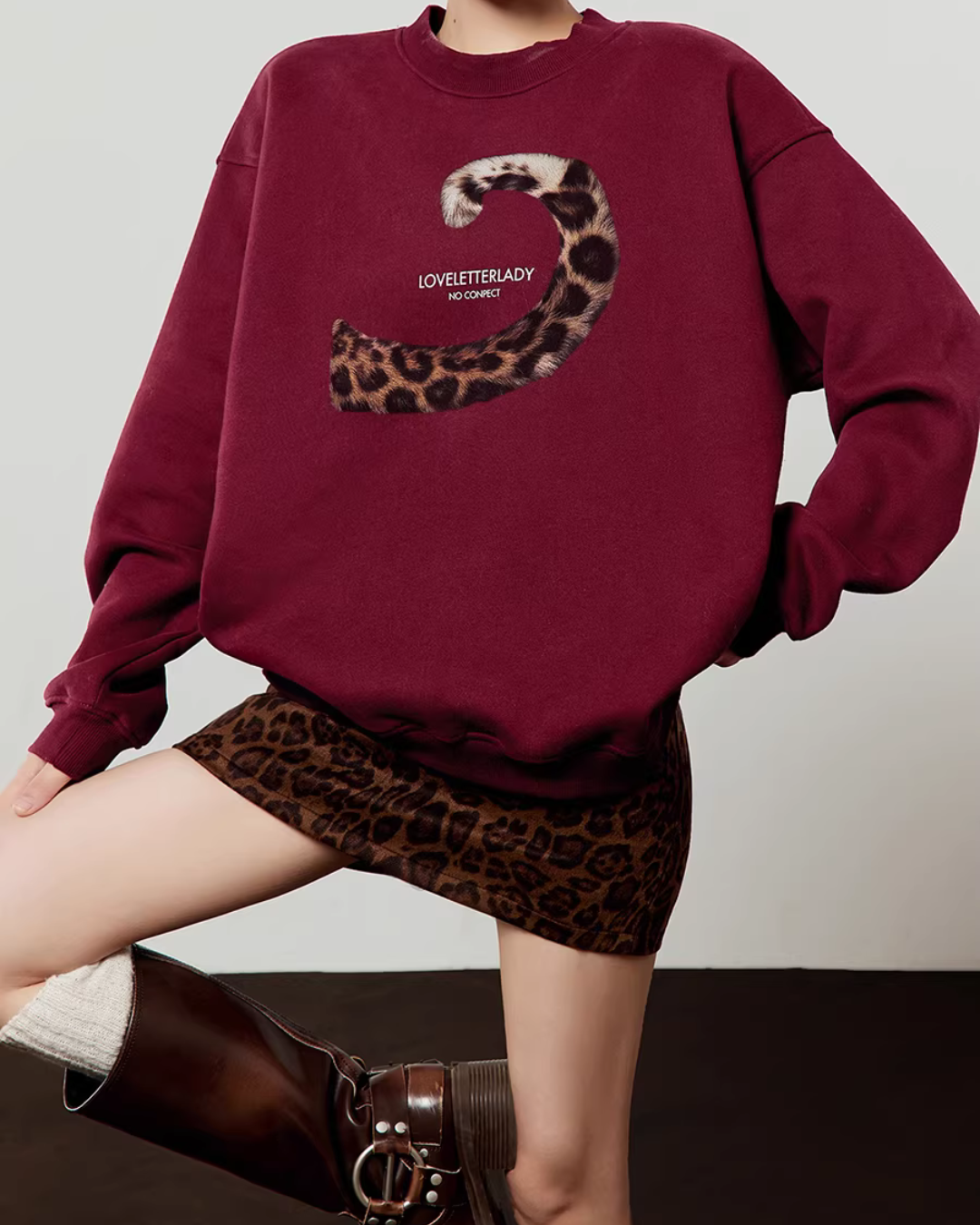Tiger Tail Sweatshirt / Leopard Mini Skirt LLA0635