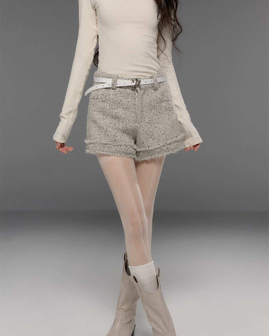 Tweed No-Collar Coat / Shorts / Knee Length Skirt TRK0006