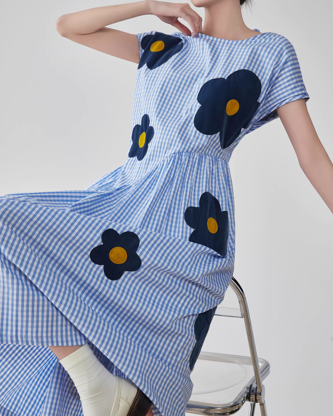 Floral Plaid Short-Sleeve Shirt Dress FER0092