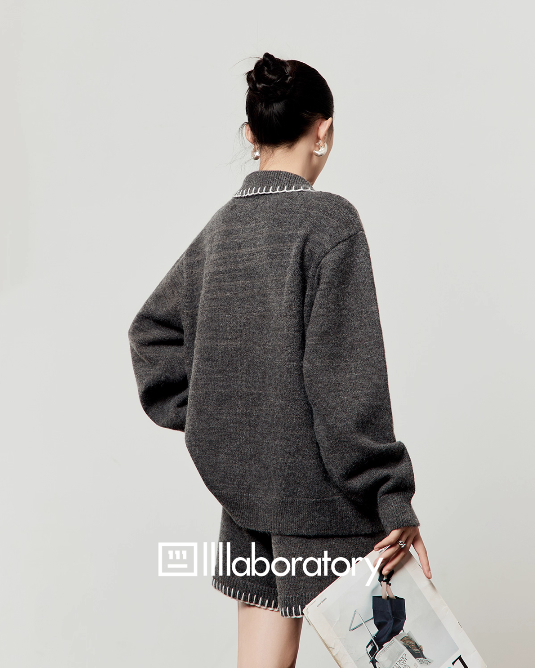 Dark Gray Knit Cardigan & Casual Shorts LLA0545