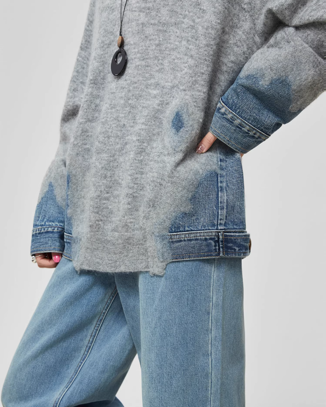 Denim Patchwork Crew Neck Top FER0056