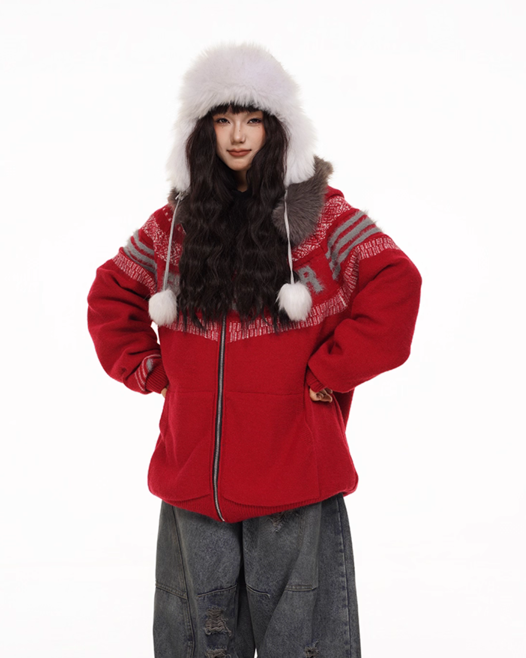 Fur Hood Retro Knit Cardigan FEC0002