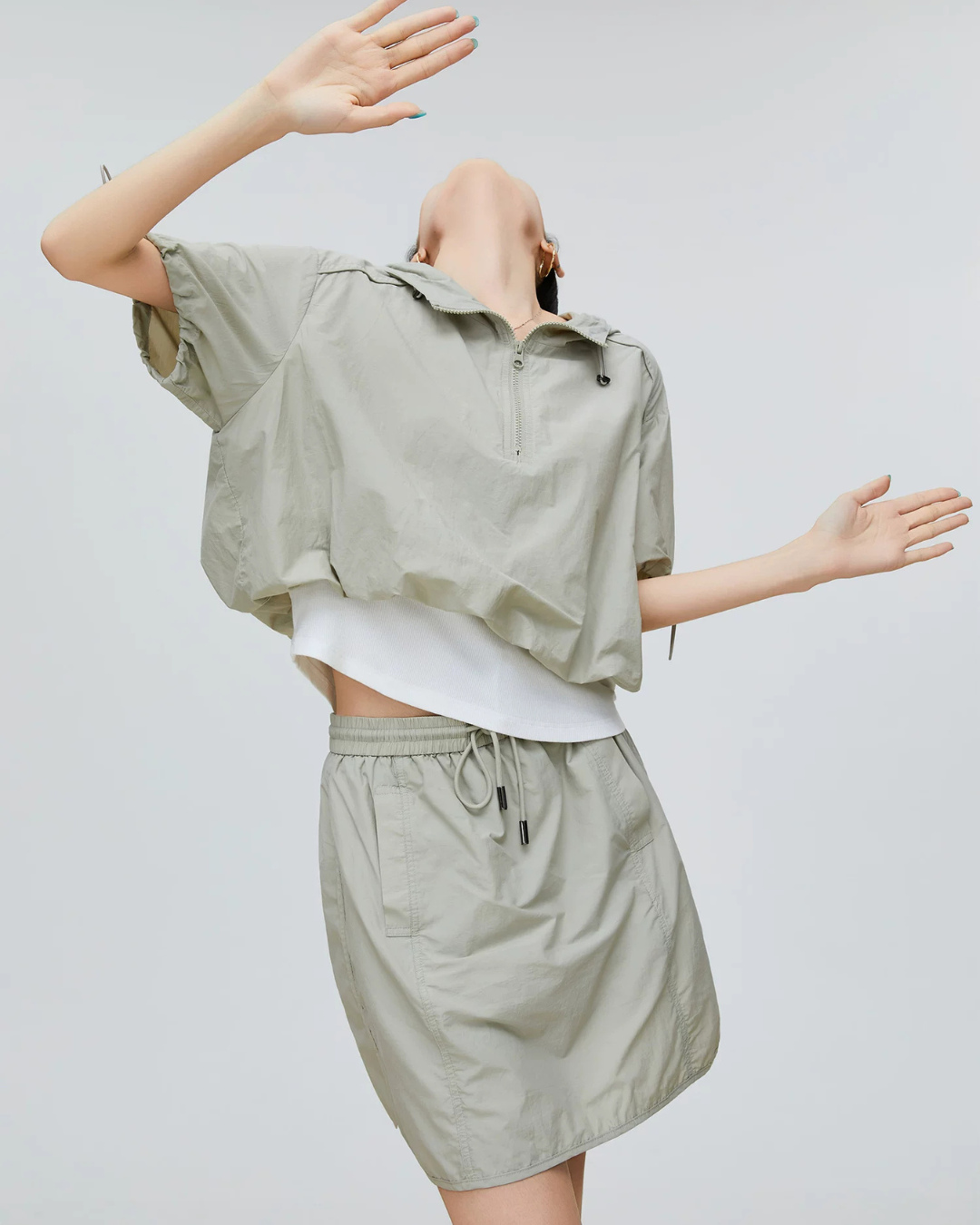 Nylon Half-Zip Short-Sleeve / Mini Skirt FER0231