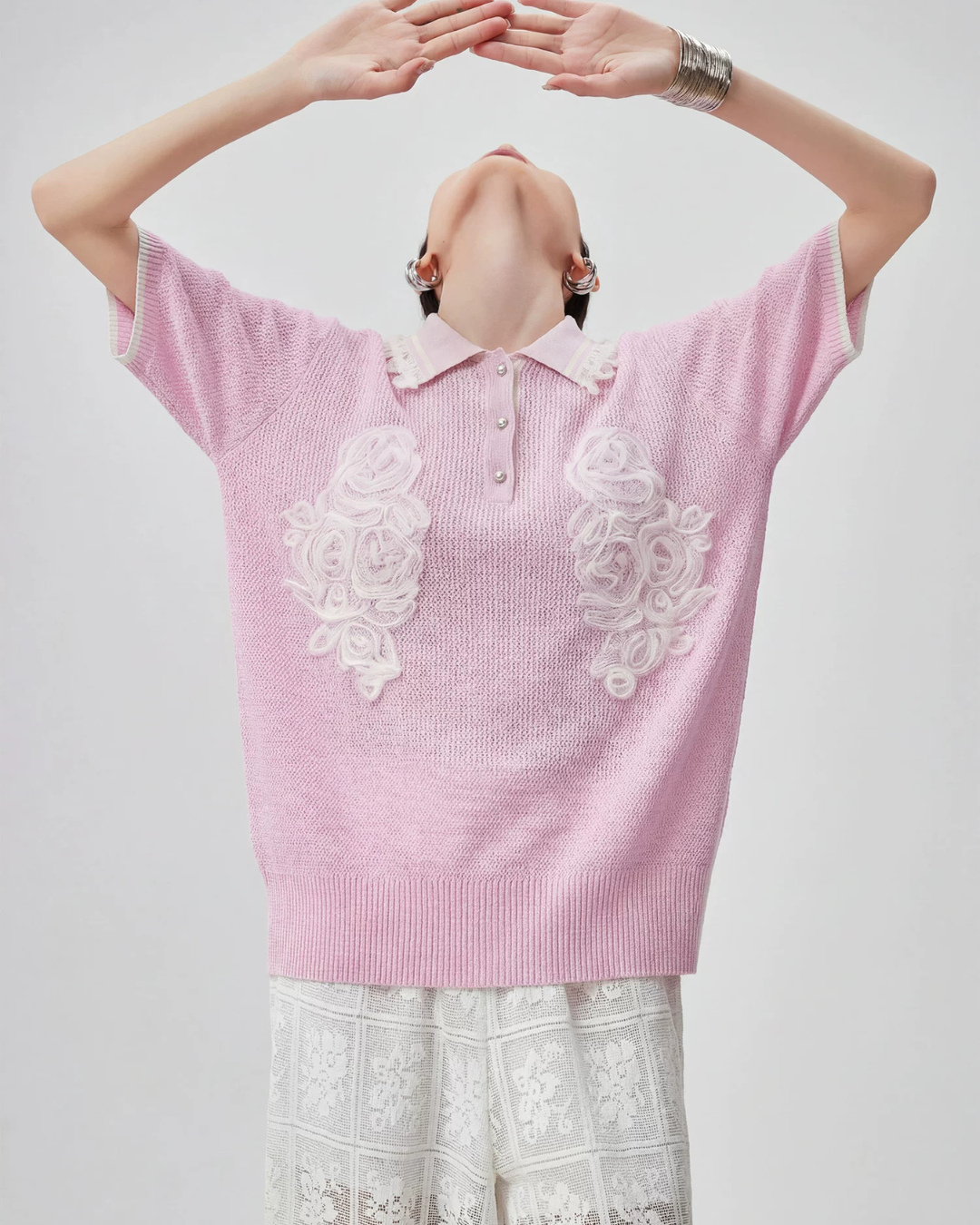 Sheer Short-Sleeve Polo Knit FER0261