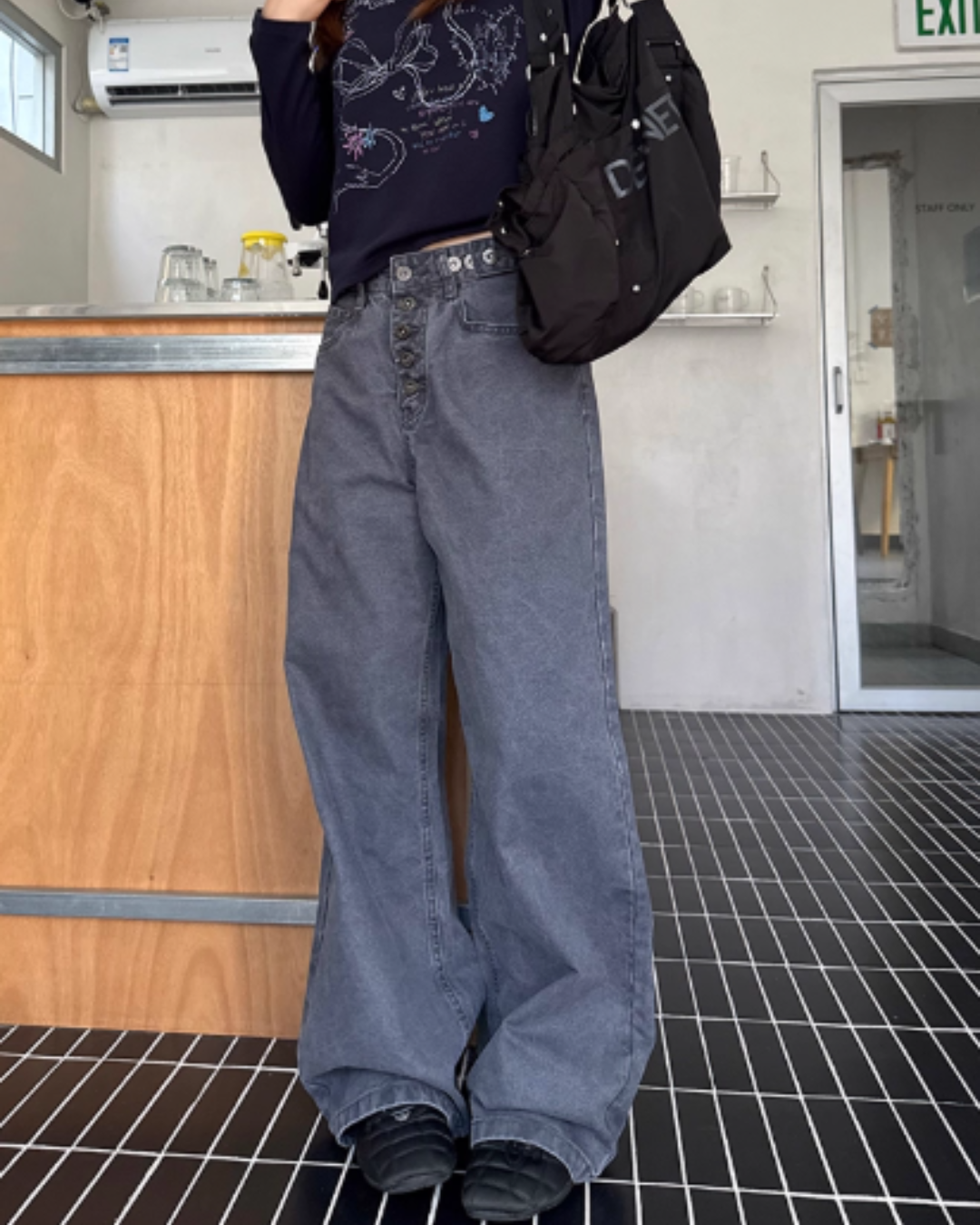 Straight Loose Button Work Pants CYE0019