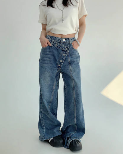 Asymmetrical Front Button Denim YLS0799