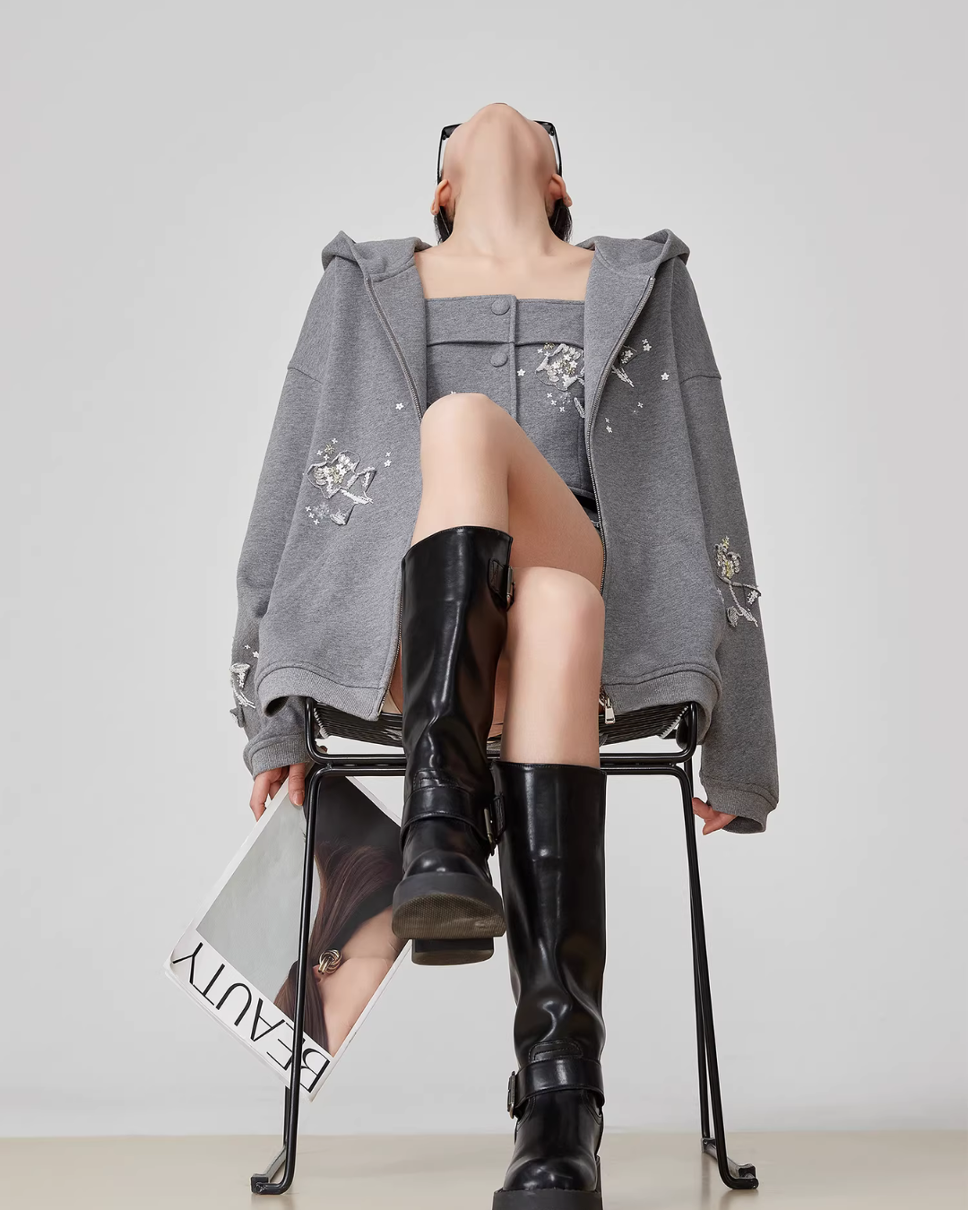 Flower Handmade Zip-Up Hoodie / Camisole / Mini Skirt FER0052