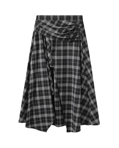 Leather Jacket / Asymmetric Check Pattern Skirt WEO0064