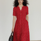 Small Flower Red Long Dress VAS0093