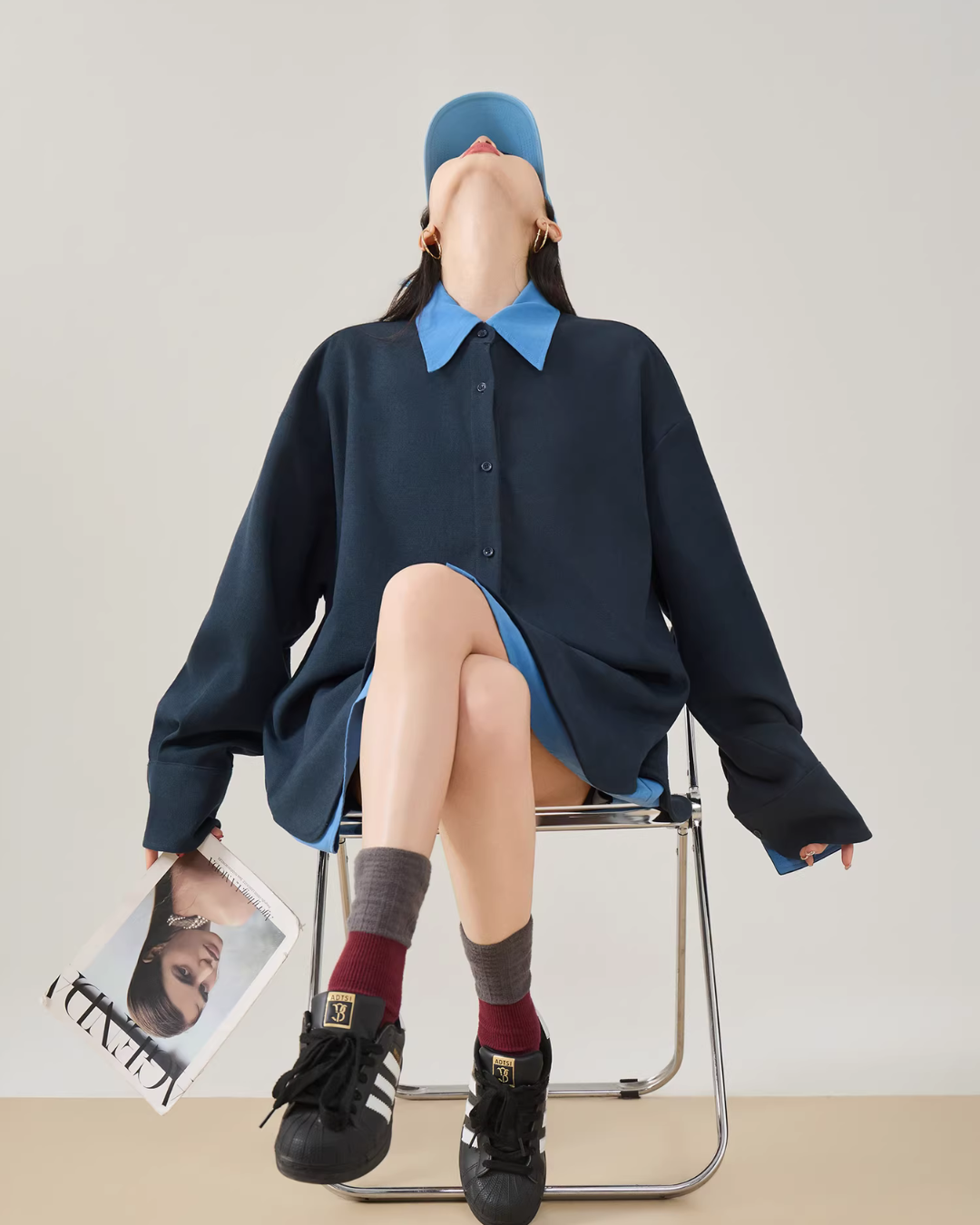 Color-Block Layered Oversized Shirt FER0072