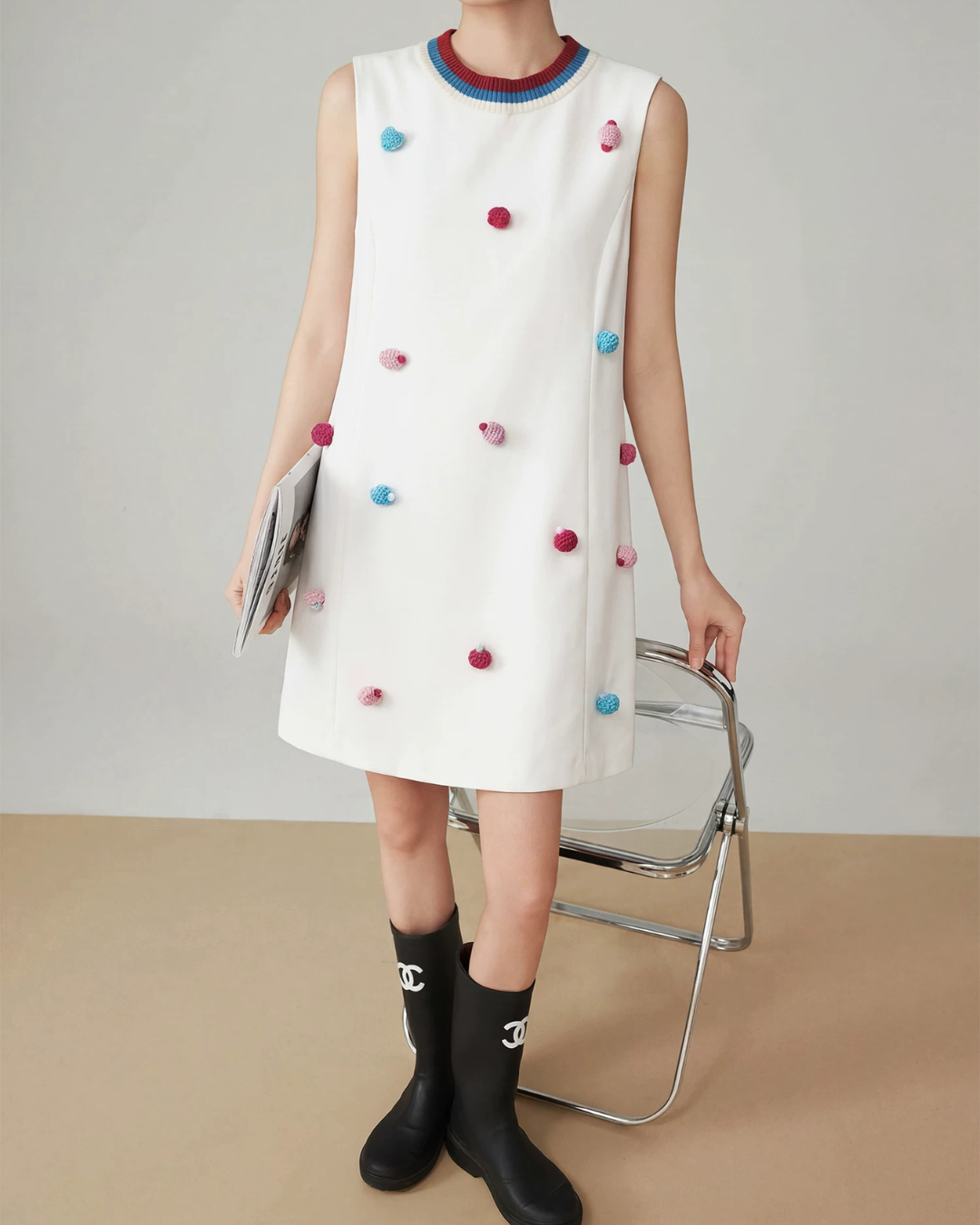 3D Pom-Pom Sleeveless Dress FER0146