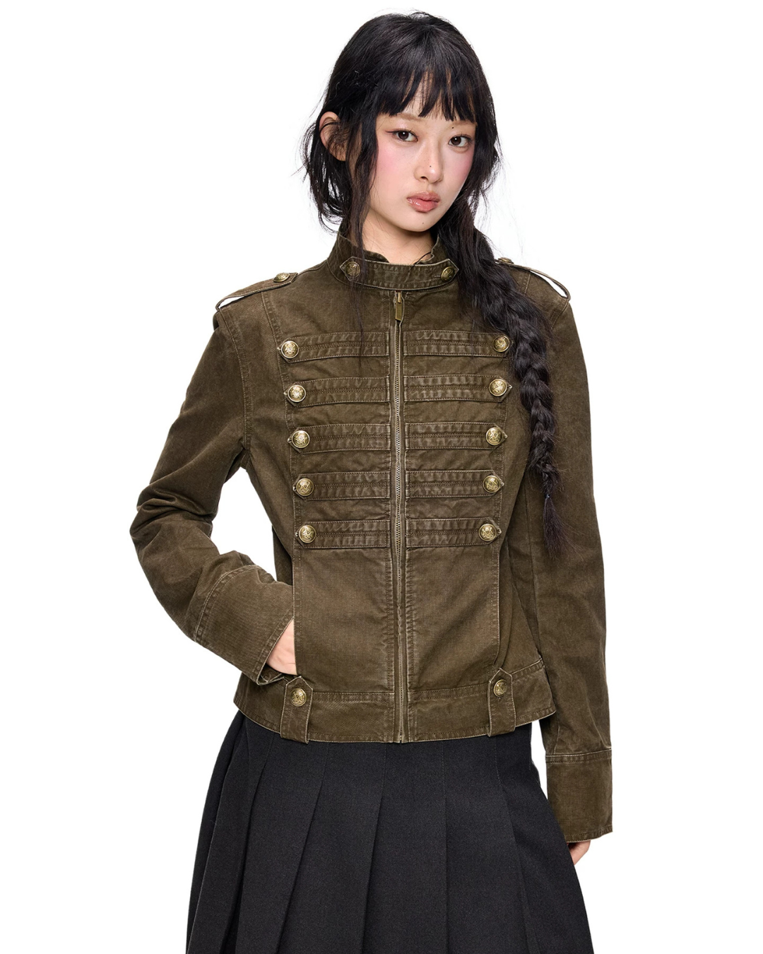 Double-Breasted Stand Collar Jacket EZK0111