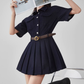 Ruffle Polo Collar Denim Dress FER0105