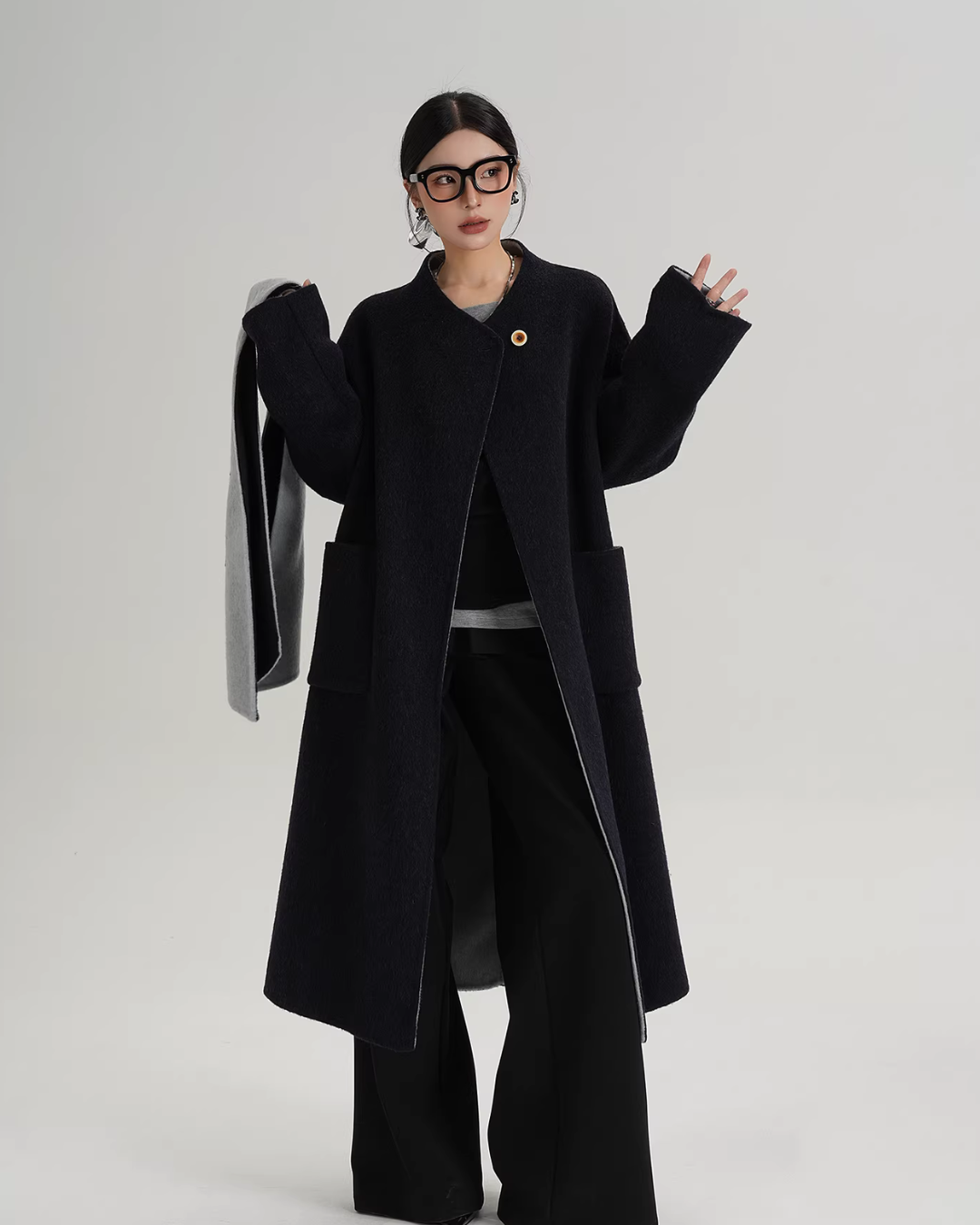 Scarf Collarless Coat SRS0412