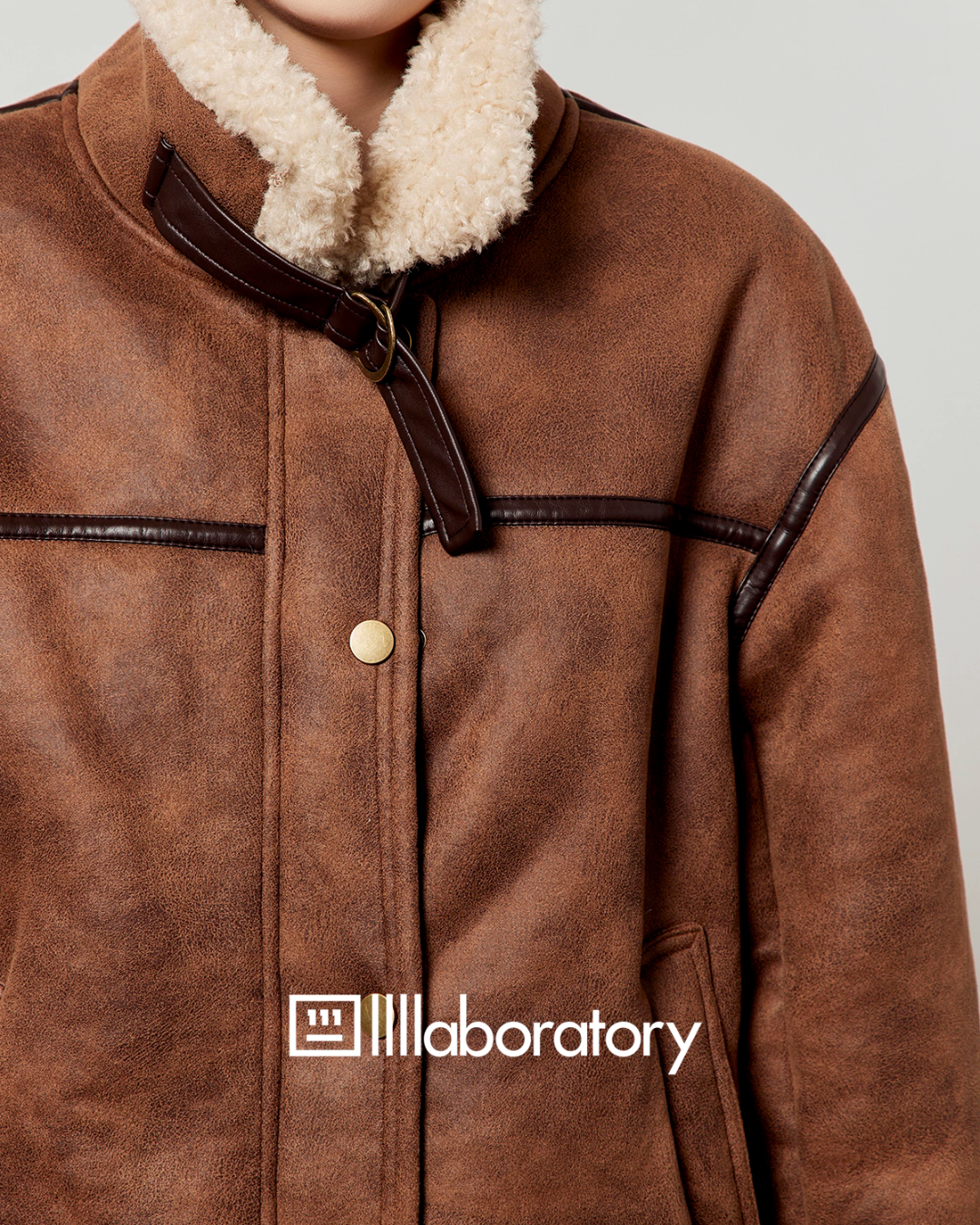 Stand Collar Mouton Jacket / Suede Mini Skirt LLA0572