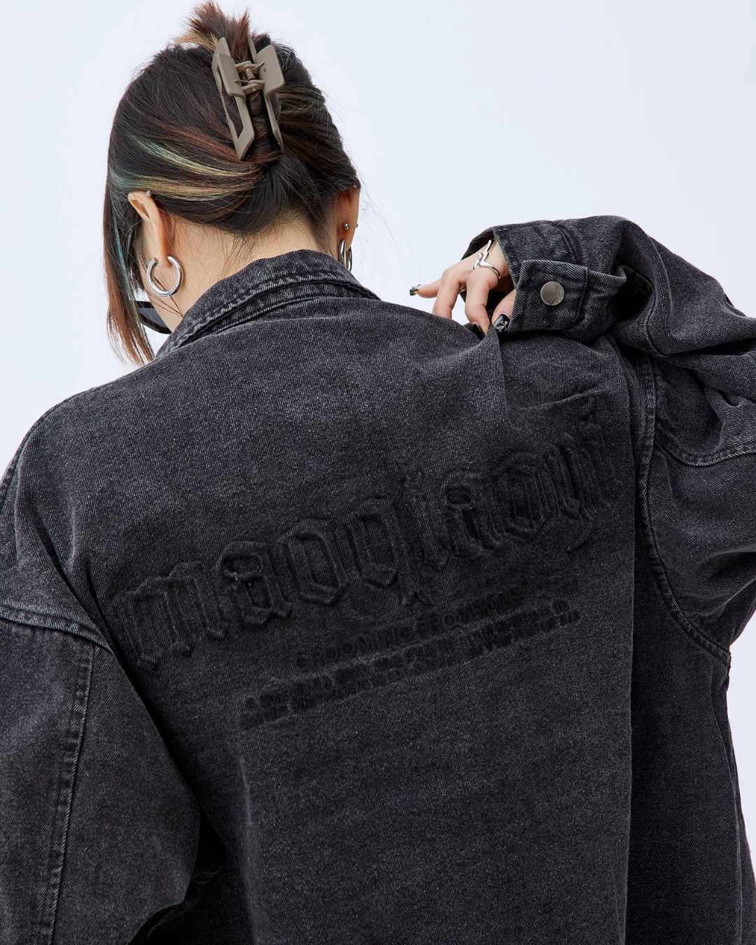 Back Embossed Logo Denim Jacket YLS0418