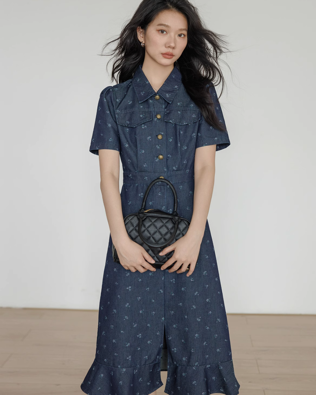 Floral Denim Shirt Dress VAS0088