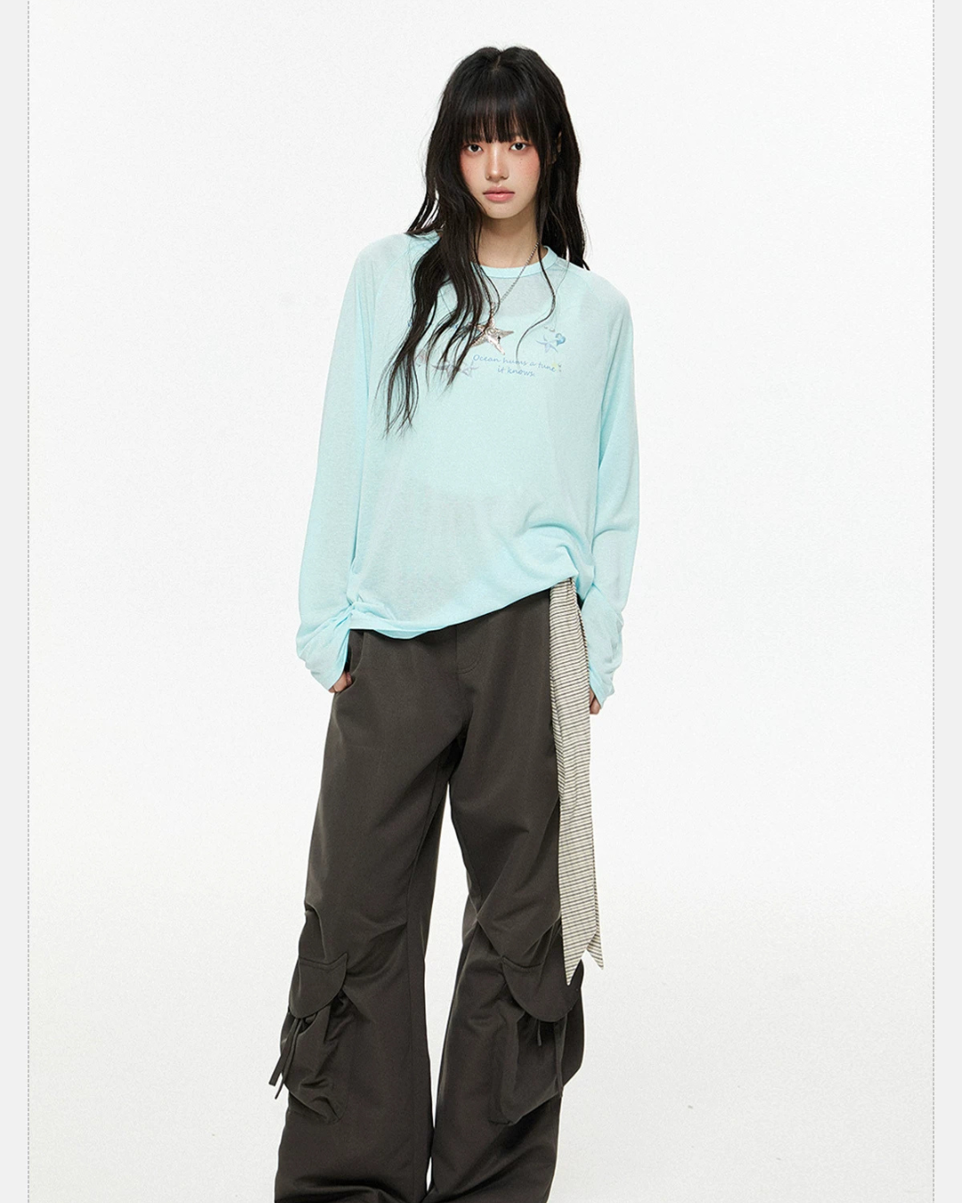 Gingham Sash Belt Wide Cargo Pants EZK0104