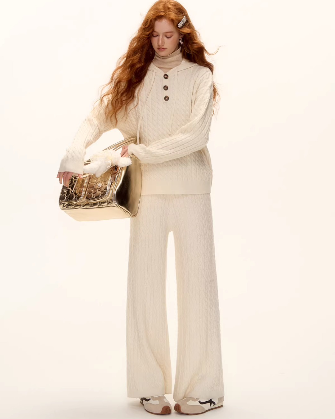Wool Half-Button Knit Hoodie / Wide Pants ASG0073