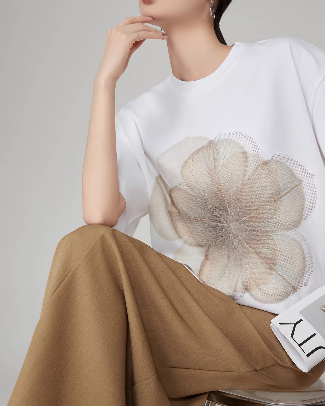 Flower Print Short-Sleeve T-Shirt FER0041