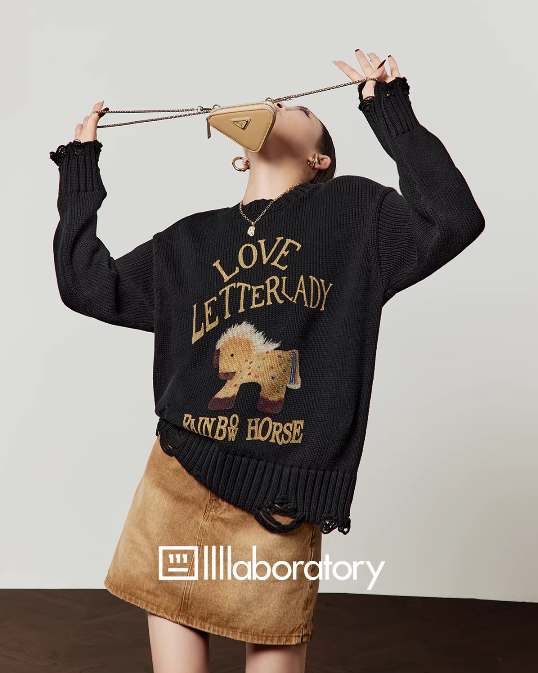 Horse Print Knit Top / Retro Mini Skirt LLA0637