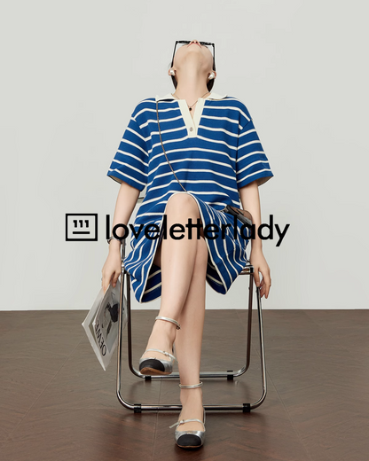 Border Short Sleeve Knit Dress LLA0440