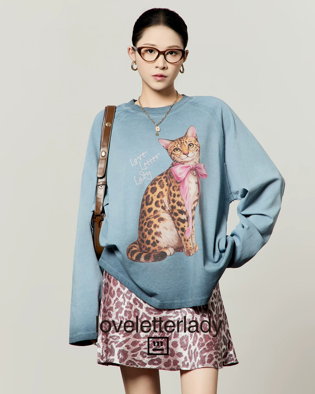 Leopard Print Oversized Sweatshirt / Leopard Mini Skirt LLA0666