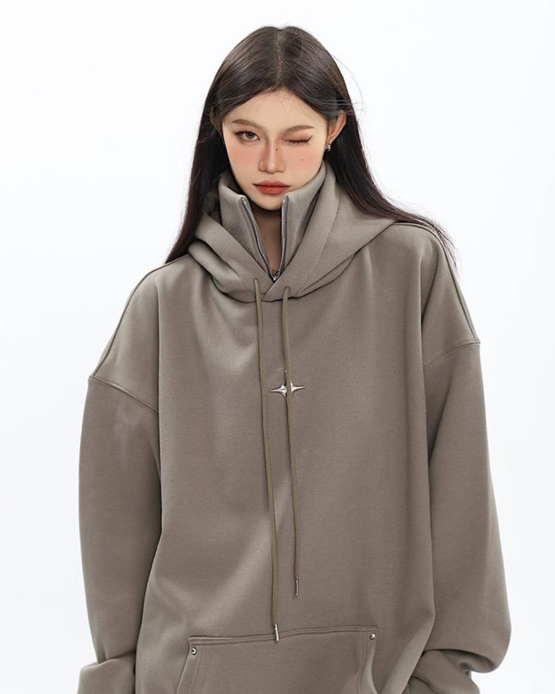 Silver Diamond Stand Neck Hoodie CCS0003