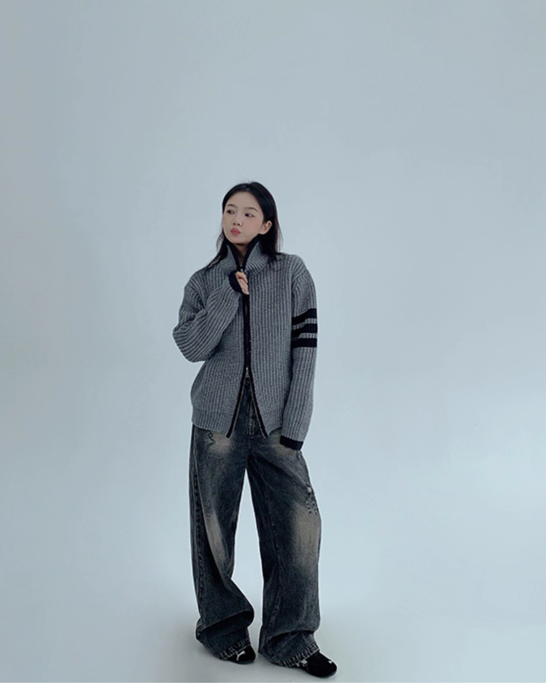 Stand Neck Double Zip Knit YLS0968