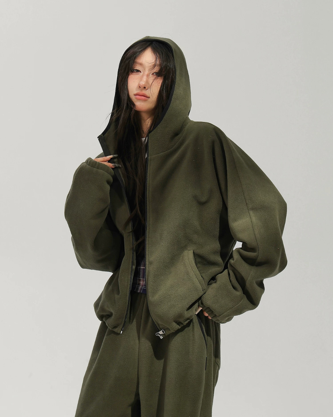 Fleece-Lined Zip-Up Hoodie / Wide Pants ACS0385
