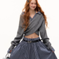 Front Wrap Knit Top/Gingham Check Skirt ASG0074