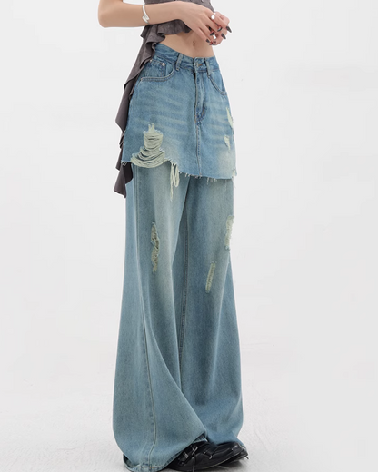 Faux Skirt Denim Pants KNH0012