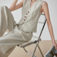 Linen V-Neck Vest / Wide Relaxed Pants FER0270