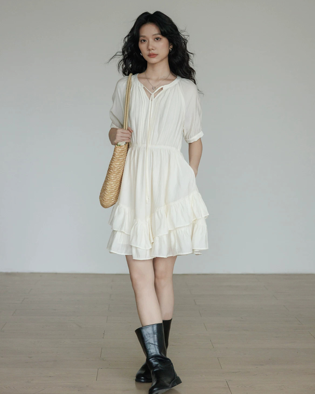V-Neck Tiered Mini Dress VAS0201
