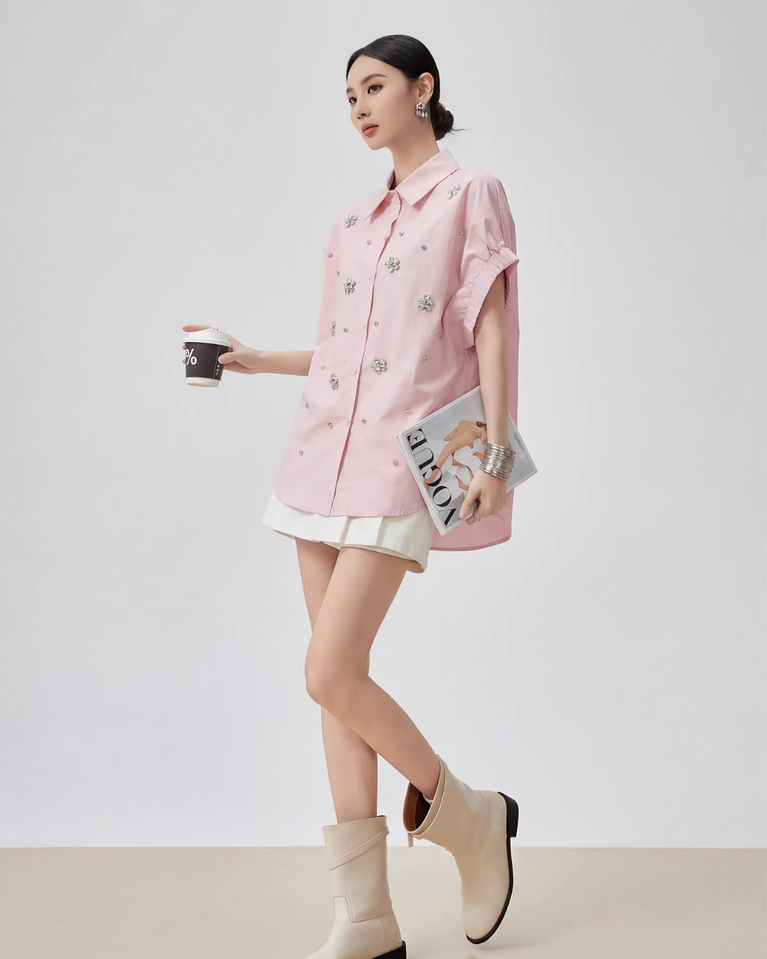 Flower Bijou Puff Sleeve Shirt FER0032