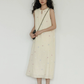 Flower Embroidery Pearl Button Long Dress VAS0203